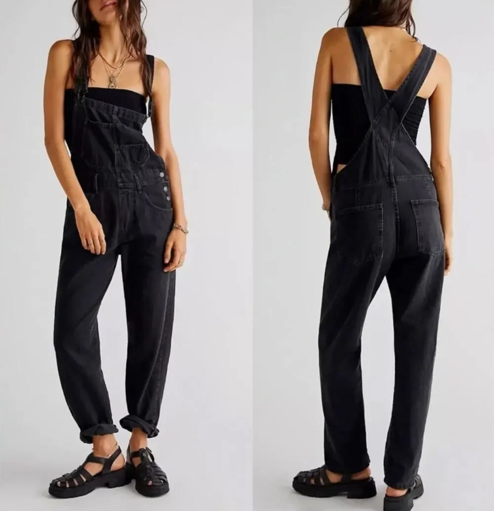 Free People We the Free Ziggy Black Denim Overalls XS 100% Cotton Classic - Picture 1 of 16